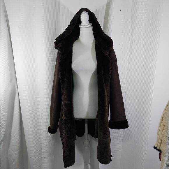 DENIM & CO.! RICH ESPRESSO BROWN VEGAN SUEDE & SHEARLING LINED JACKET! SZ XL - Picture 5 of 14